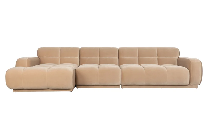 Zuiver Sofa Hazel 6-Sitzer Chaise Longue Left – Beige, Polyester, 352 × 352 × 76 cm