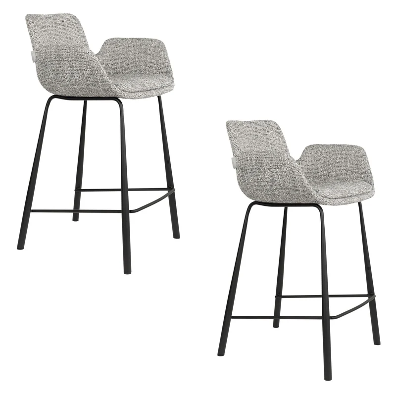 Zuiver Tresenhocker Brit – Grau, Polyester, 54 × 57 × 91,5 cm, 2er-Set