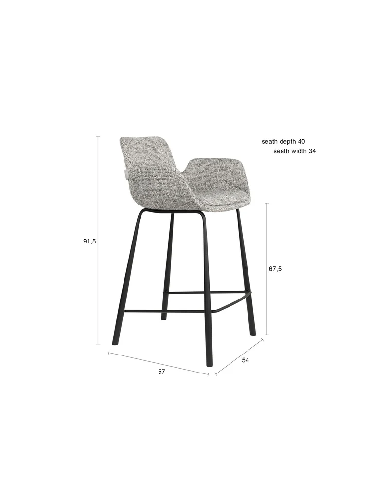 Zuiver Tresenhocker Brit – Grau, Polyester, 54 × 57 × 91,5 cm, 2er-Set