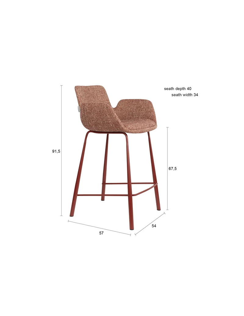 Zuiver Tresenhocker Brit – Rot, Polyester, 54 × 57 × 91,5 cm, 2er-Set