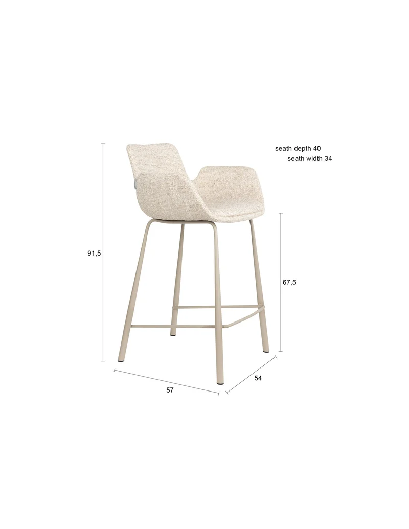 Zuiver Tresenhocker Brit – Beige, Polyester, 54 × 57 × 91,5 cm, 2er-Set
