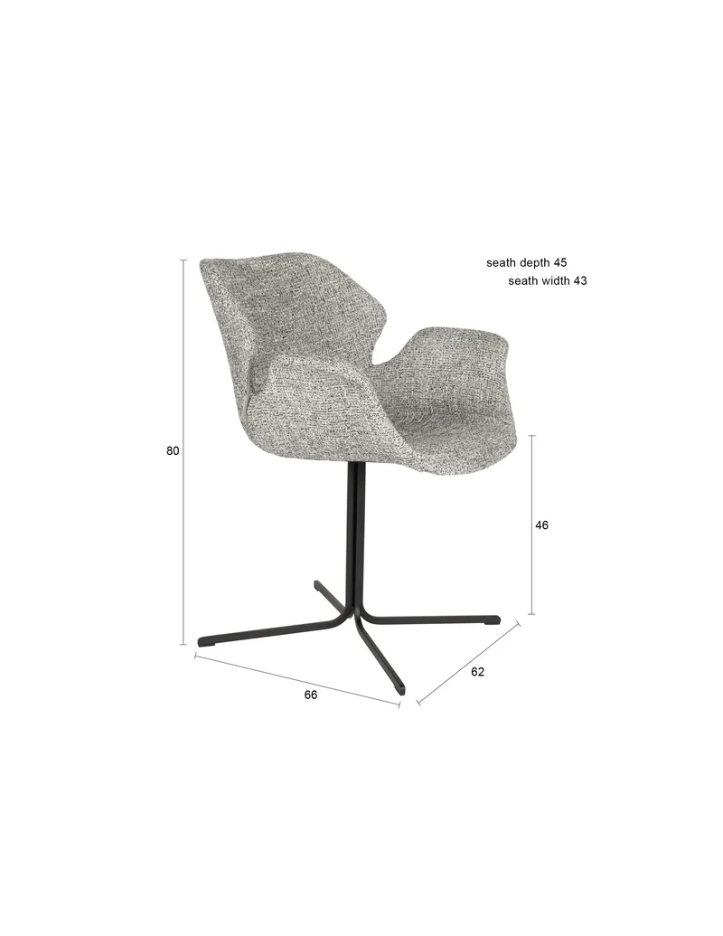 Zuiver Sessel Nikki – Grau, Polyester, 62 × 66 × 80 cm, 2er-Set