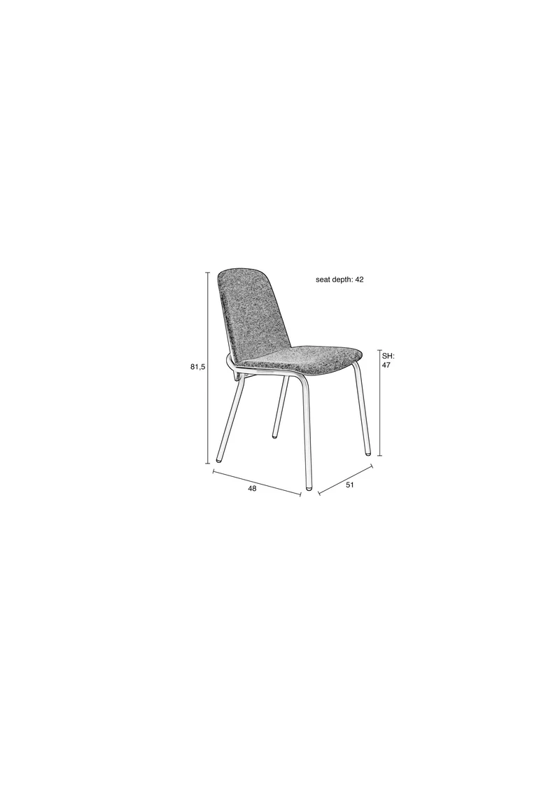 Zuiver Stuhl Clip Black – Grau, Stoff, 48 × 51 × 81,5 cm, 2er-Set