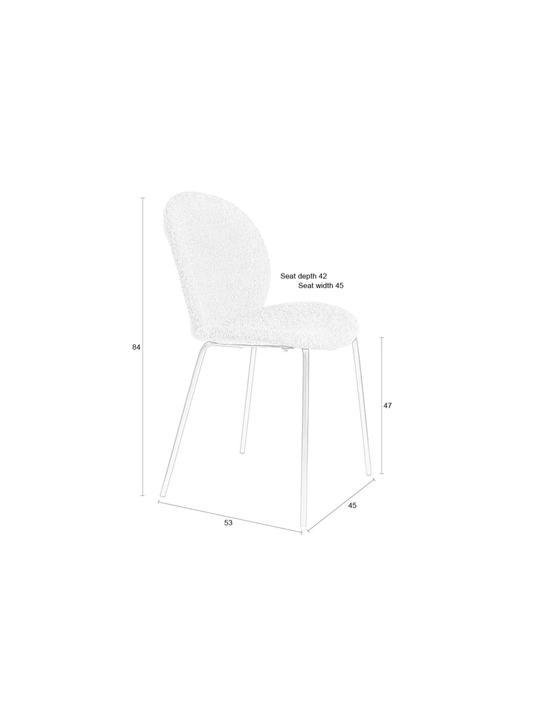 Zuiver Stuhl Bonnet – Off-White, Polyester, 53 × 45 × 84 cm, 2er-Set