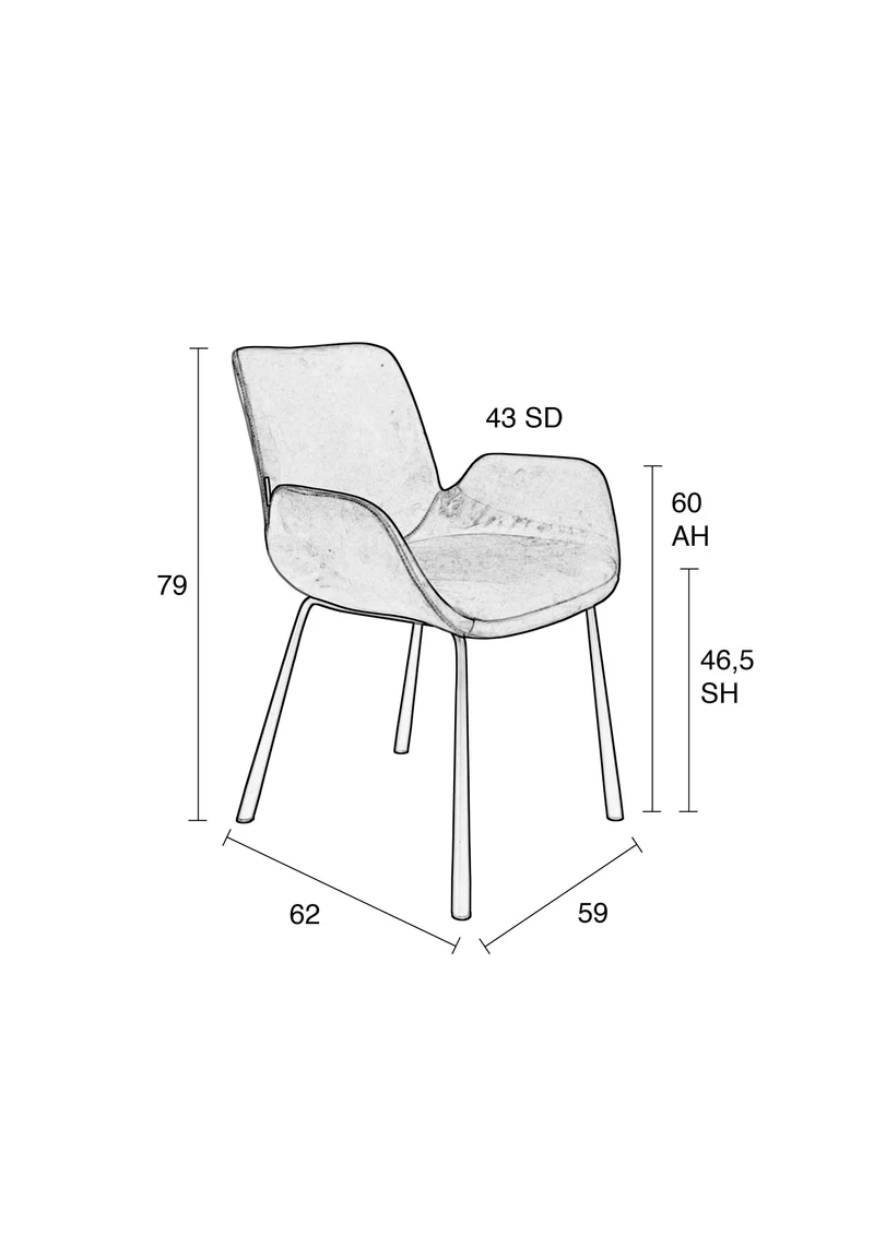 Zuiver Sessel Brit – Dunkelgrau, Stoff, 62 × 59 × 79 cm, 2er-Set