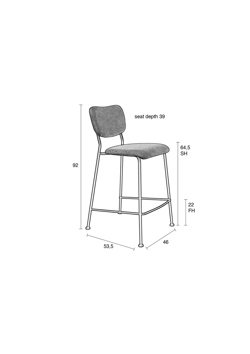 Zuiver Tresenhocker Benson Grey – Blau, Stoff, 53,5 × 46 × 92 cm, 2er-Set