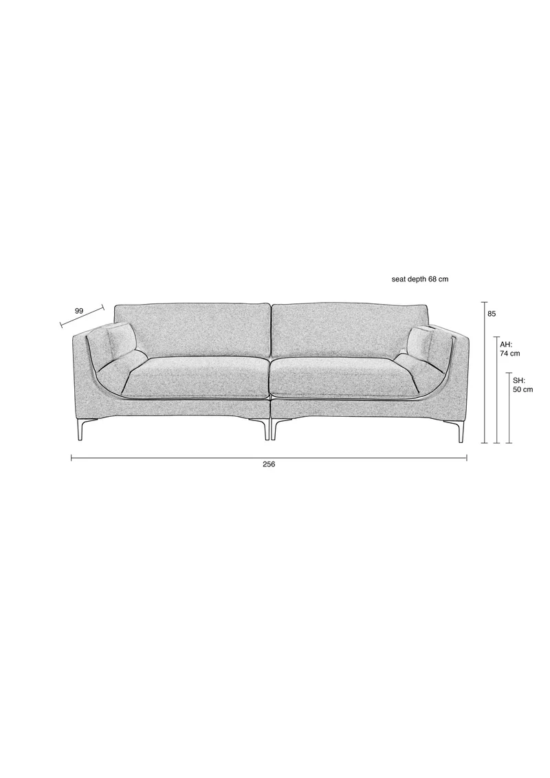 Zuiver Sofa Balcony 3-Sitzer – Beige, Stoff, 99 × 256 × 85 cm