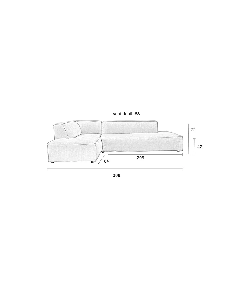 Zuiver Sofa Fat Freddy Rib Left – Natur, Stoff, 188 × 308 × 72 cm