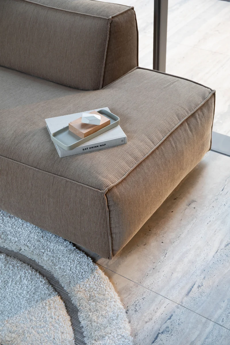 Zuiver Sofa Fat Freddy Rib Right Caramel – Braun, Stoff, 188 × 308 × 72 cm