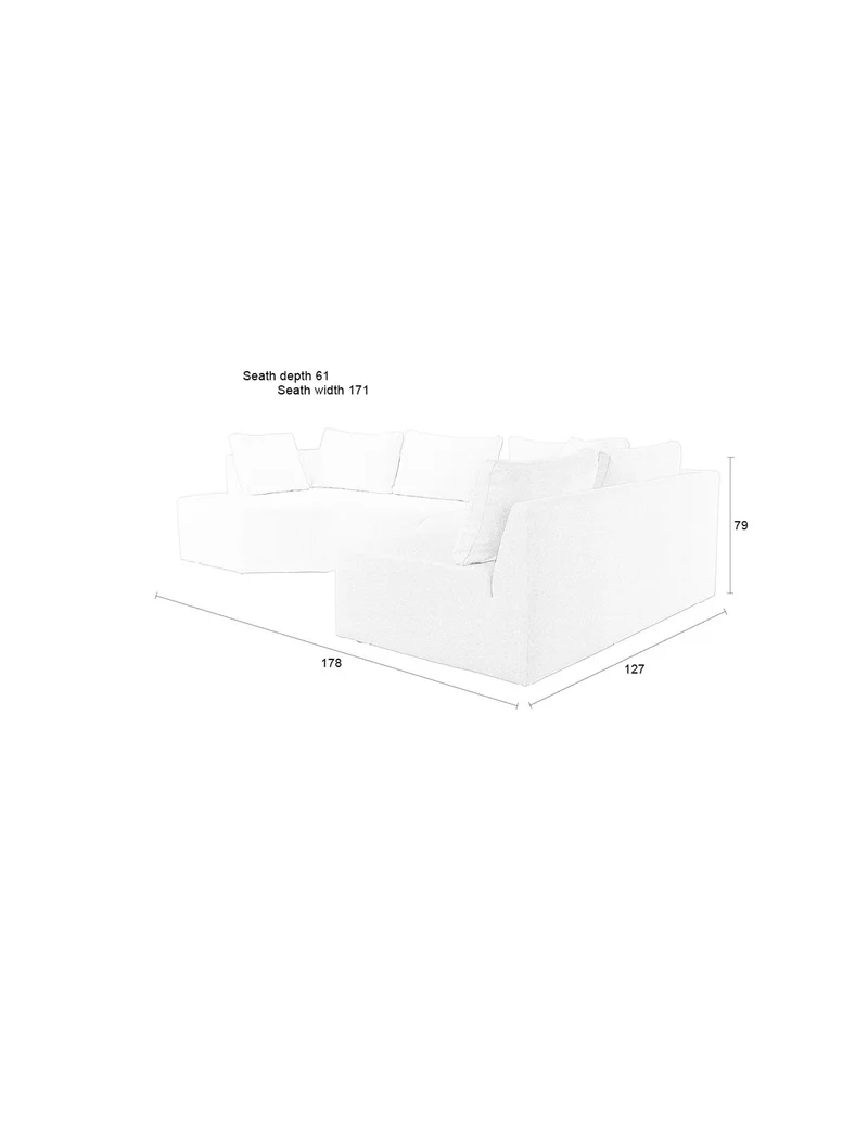 Zuiver Sofa Prosper Right – Cappuccino, Polyester, 126 × 301 × 79 cm