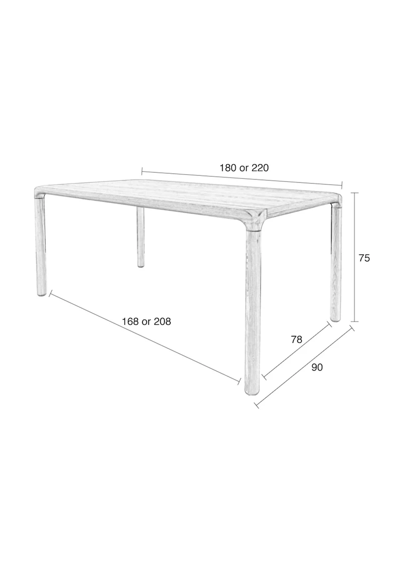 Zuiver Esstisch Storm 220 × 90 cm – Schwarz, Gummibaumholz