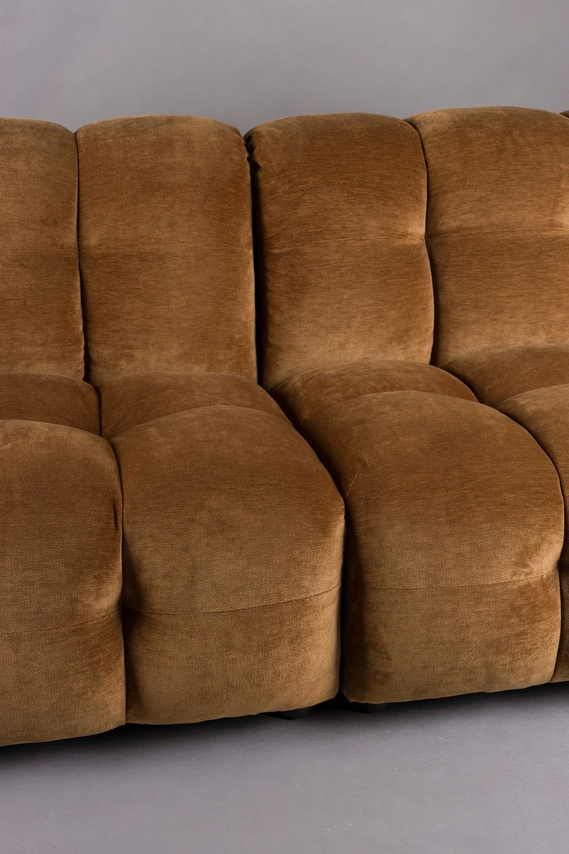 Dutchbone Sofa Hackman 3-Sitzer Velours – Cognac, Polyester, 102 × 264 × 84 cm