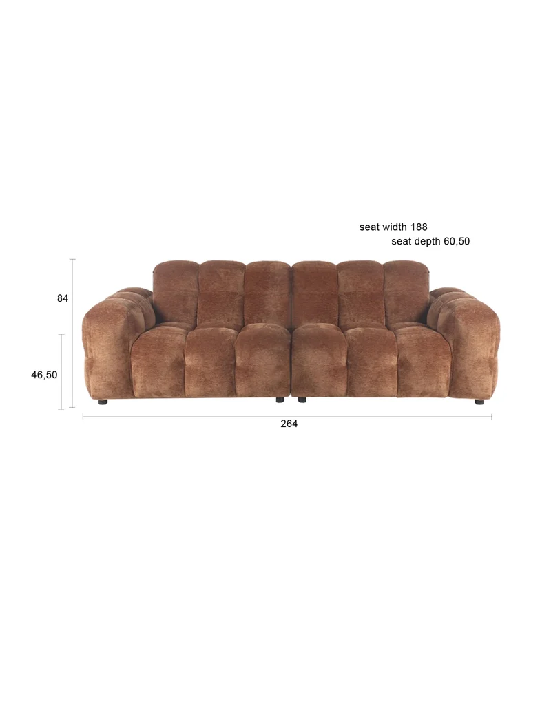 Dutchbone Sofa Hackman 3-Sitzer Velours – Cognac, Polyester, 102 × 264 × 84 cm