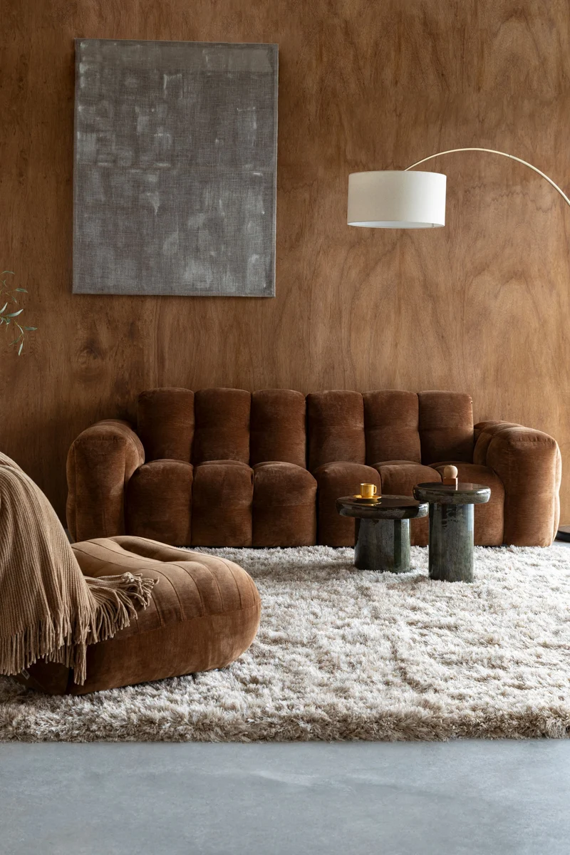 Dutchbone Sofa Hackman 3-Sitzer Velours – Beige, Polyester, 102 × 264 × 84 cm