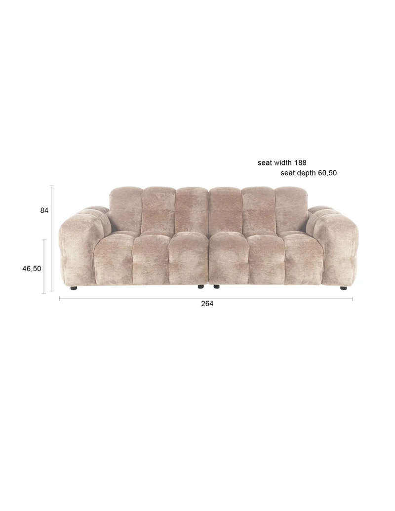 Dutchbone Sofa Hackman 3-Sitzer Velours – Beige, Polyester, 102 × 264 × 84 cm