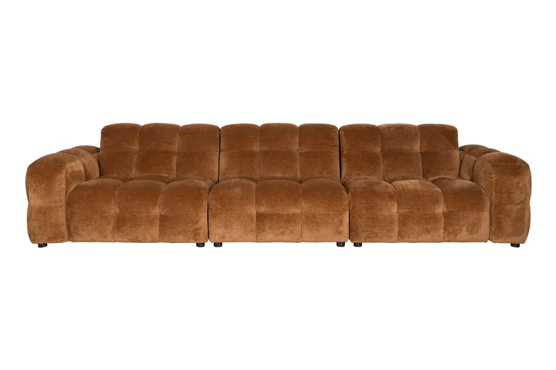 Dutchbone Sofa Hackman 4,5-Sitzer Velours – Cognac, Polyester, 102 × 364 × 84 cm
