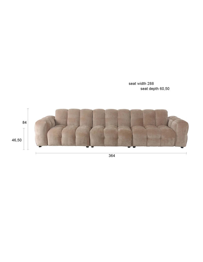 Dutchbone Sofa Hackman 4,5-Sitzer Velours – Beige, Polyester, 102 × 364 × 84 cm