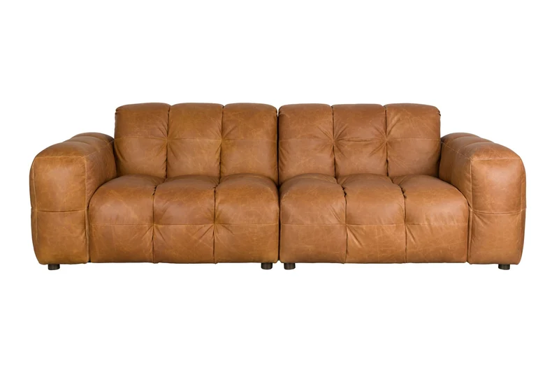 Dutchbone Sofa Hackman 3-Sitzer Leather – Cognac, Rindsleder, 102 × 264 × 84 cm