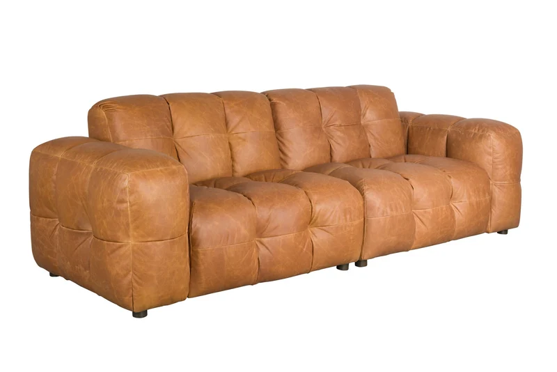 Dutchbone Sofa Hackman 3-Sitzer Leather – Cognac, Rindsleder, 102 × 264 × 84 cm