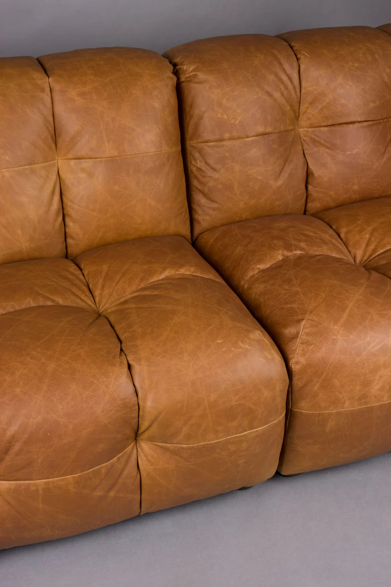 Dutchbone Sofa Hackman 3-Sitzer Leather – Cognac, Rindsleder, 102 × 264 × 84 cm