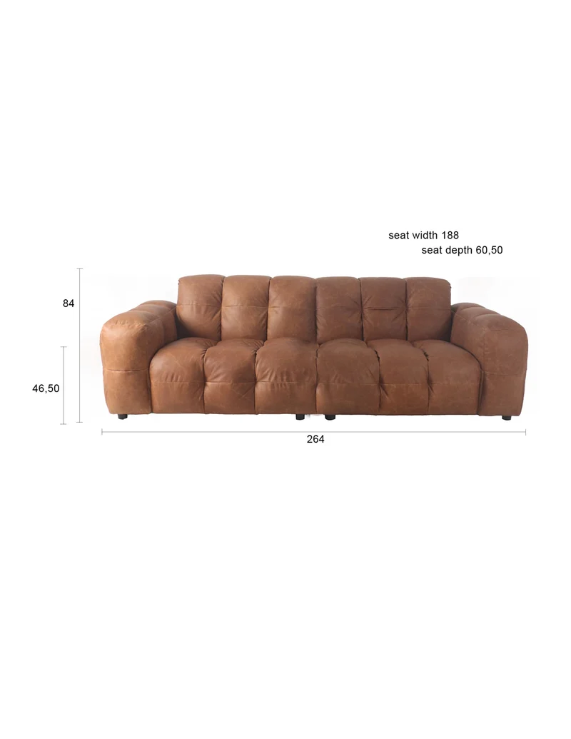 Dutchbone Sofa Hackman 3-Sitzer Leather – Cognac, Rindsleder, 102 × 264 × 84 cm
