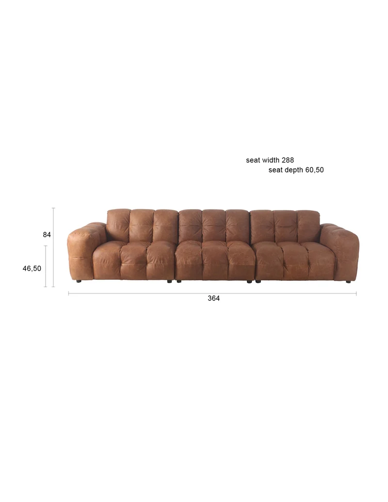 Dutchbone Sofa Hackman 4,5-Sitzer Leather – Cognac, Rindsleder, 102 × 364 × 84 cm