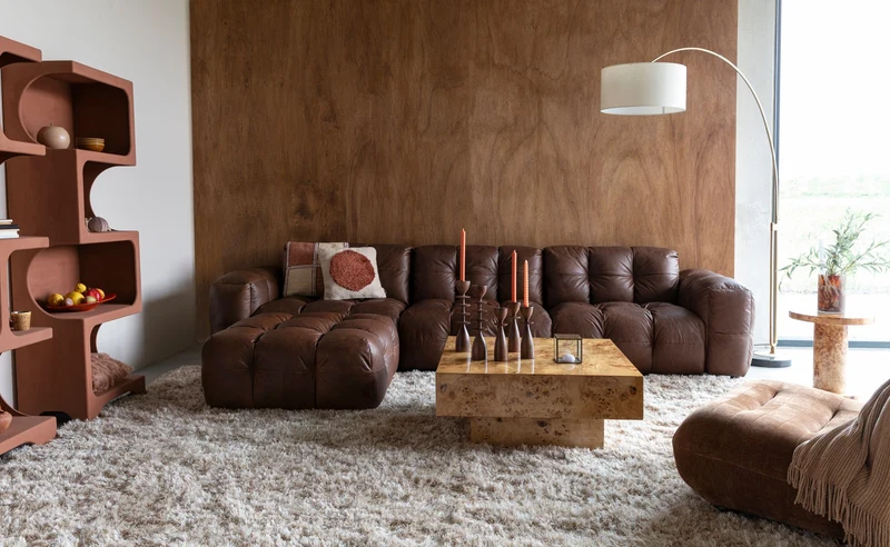 Dutchbone Sofa Hackman 4,5-Sitzer Leather Chocolate – Braun, Rindsleder, 102 × 364 × 84 cm