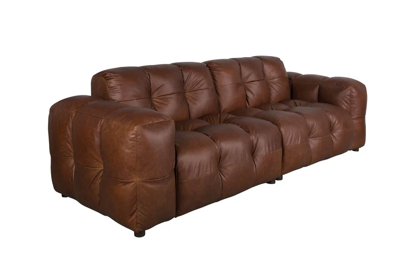 Dutchbone Sofa Hackman 3-Sitzer Leather Chocolate – Braun, Rindsleder, 102 × 264 × 84 cm