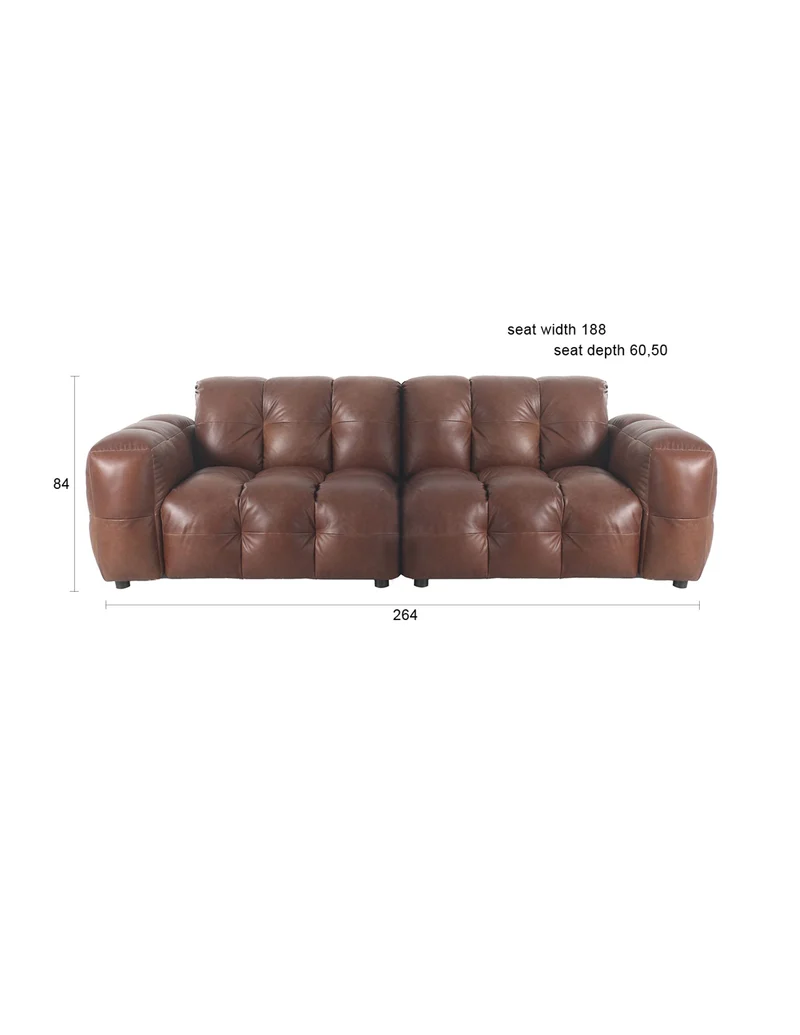 Dutchbone Sofa Hackman 3-Sitzer Leather Chocolate – Braun, Rindsleder, 102 × 264 × 84 cm