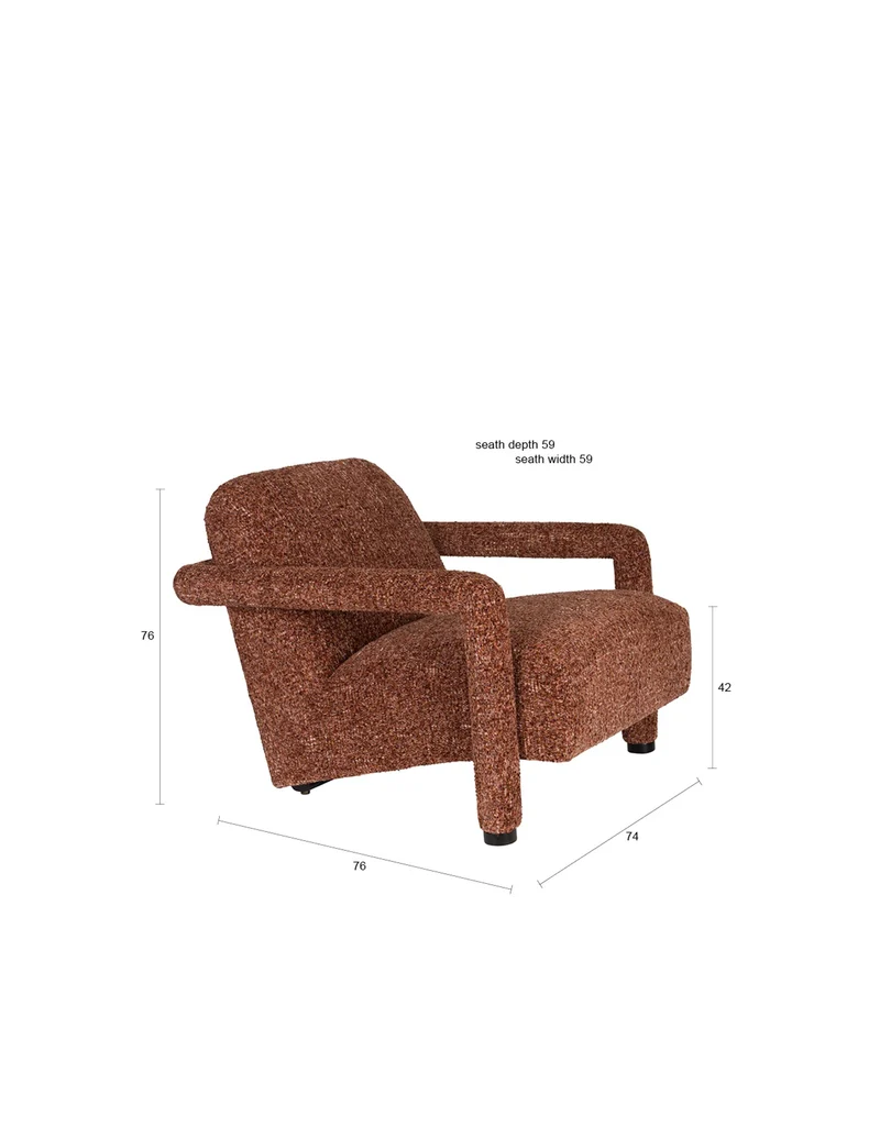 Dutchbone Loungesessel Kent Bordeaux – Rot, Baumwolle, 86 × 74 × 66 cm