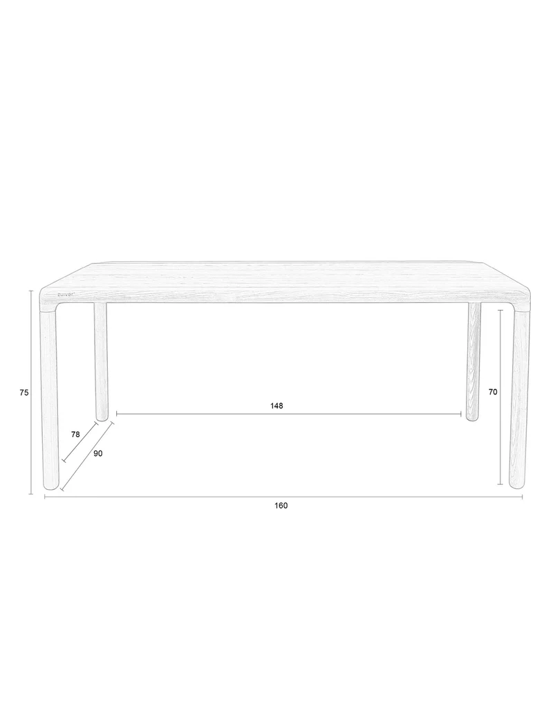 Zuiver Esstisch Storm 160 × 90 cm – Natur, Massives Eschenholz