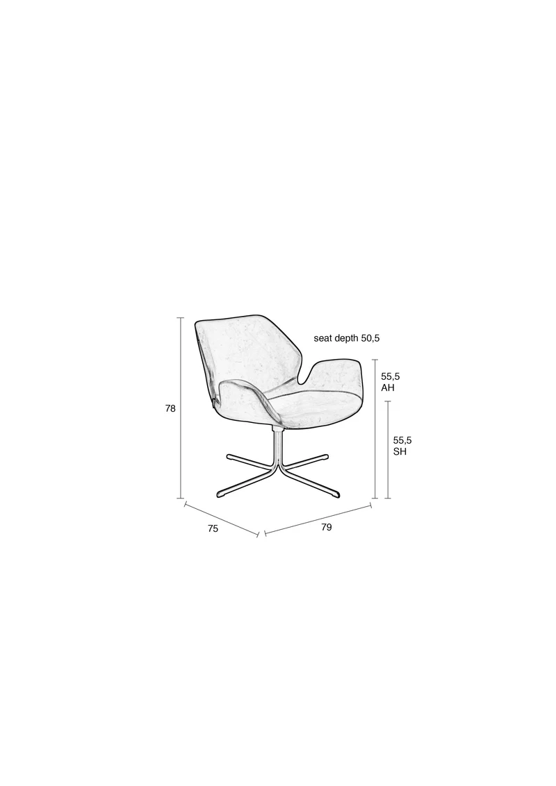 Zuiver Loungesessel Nikki All – Schwarz, PU-Kunstleder, 75 × 79 × 78 cm