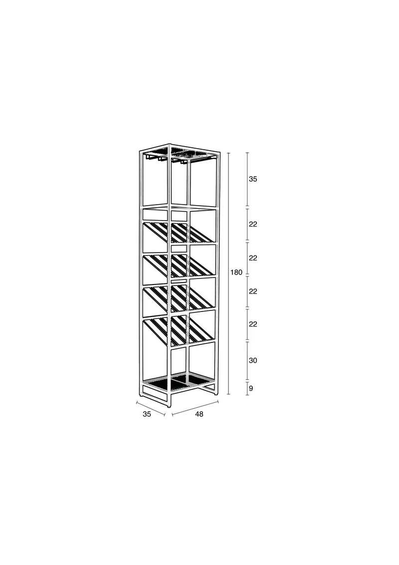 Zuiver Weinregal Cantor S – Schwarz, Eisen, 35 × 48 × 180 cm