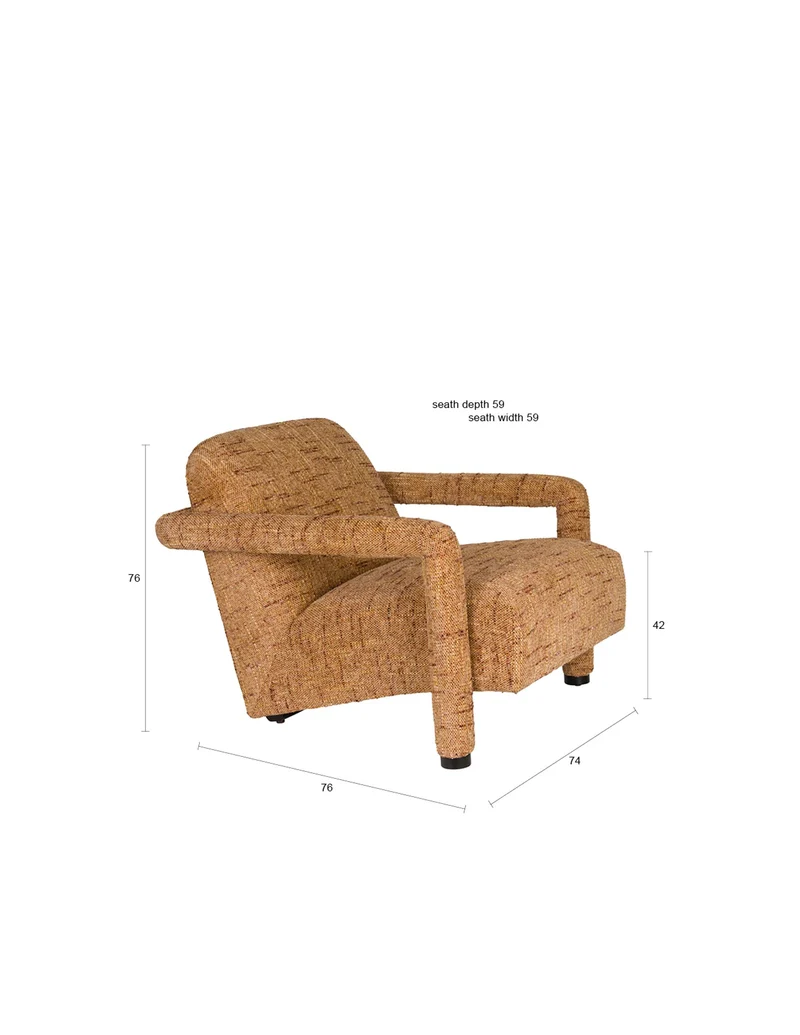 Dutchbone Loungesessel Kent Ochre – Polyester, 86 × 74 × 66 cm