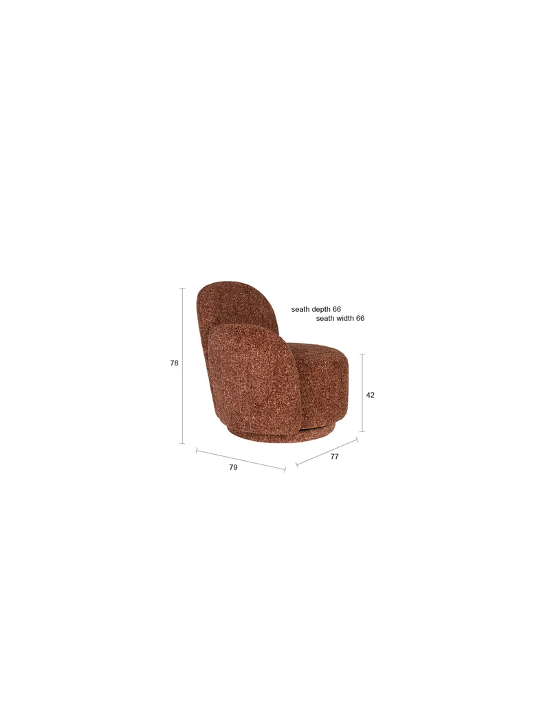 Dutchbone Loungesessel Rose Bordeaux – Rot, Polyester, 74 × 76 × 76 cm