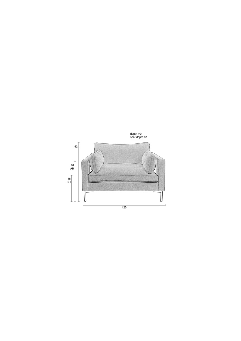 Zuiver Loveseat Summer – Anthrazit, Stoff, 101 × 125 × 82 cm