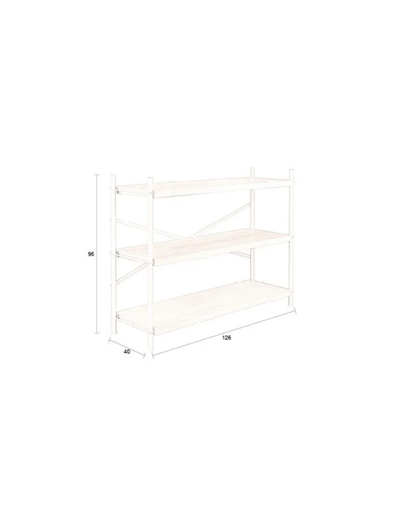 Dutchbone Regal Iron Beige Low – Gummibaumholz, 40 × 126 × 96 cm