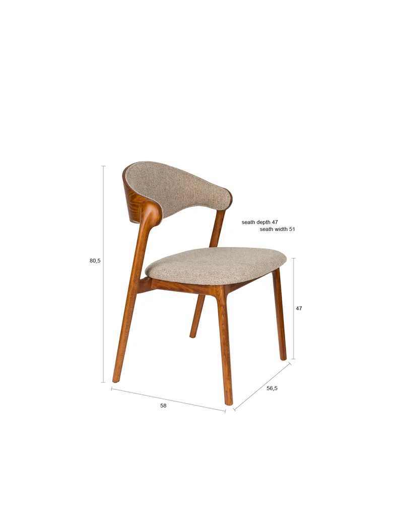 Dutchbone Stuhl Babington – Nussbaum, Massives Buchenholz, 56,5 × 58 × 80,5 cm, 2er-Set
