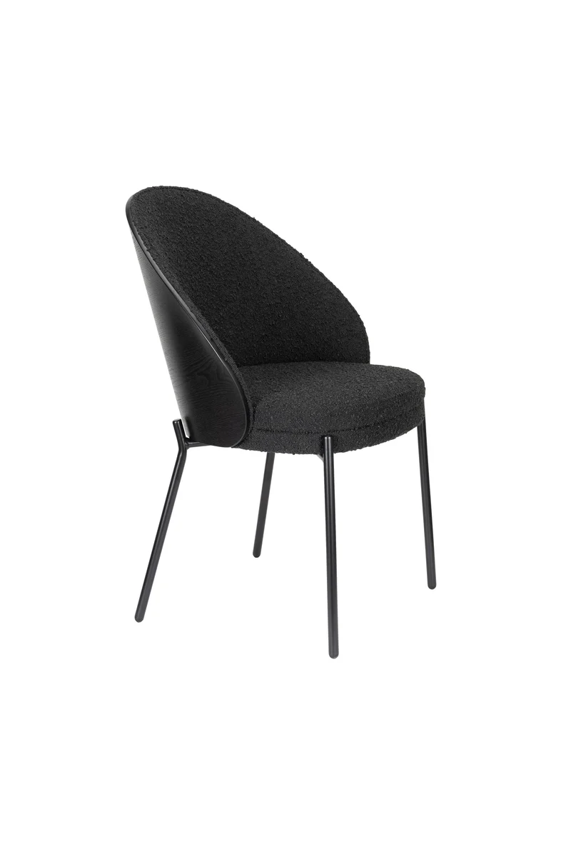 Dutchbone Stuhl Rodin Bouclé – Schwarz, 56 × 55 × 85 cm, 2er-Set