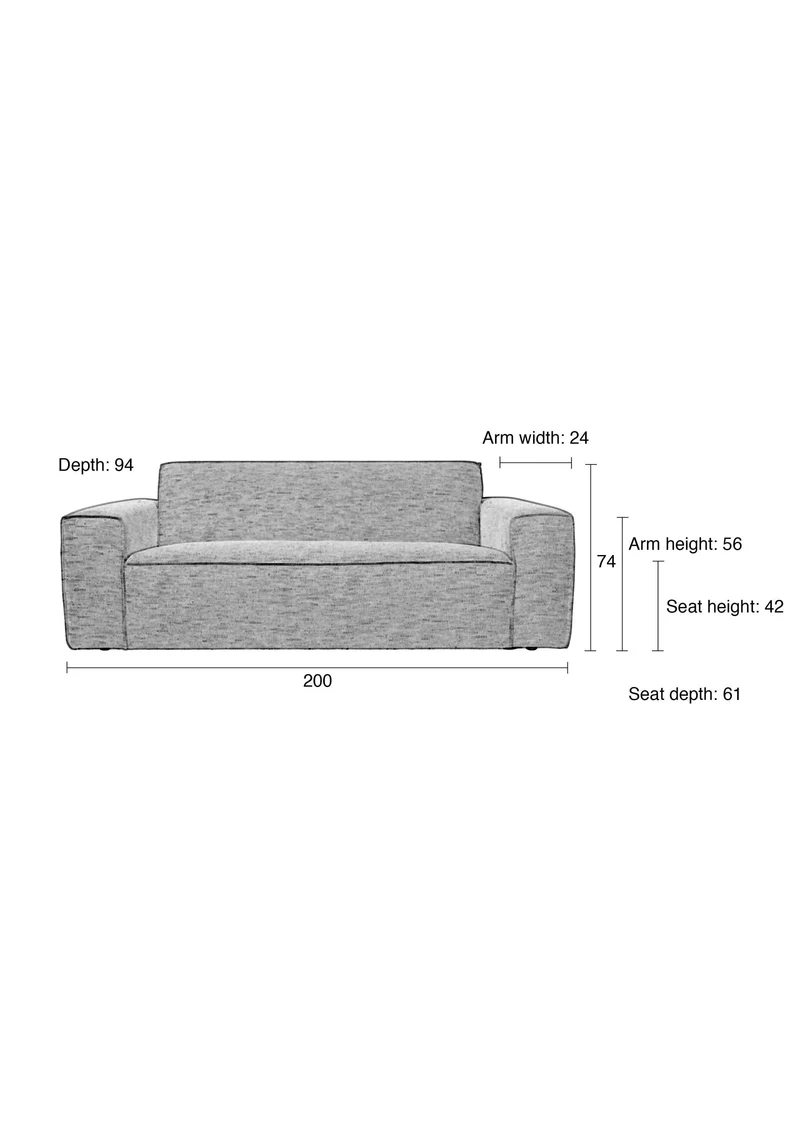 Zuiver Sofa Bor 2,5-Sitzer – Grau, Stoff, 94 × 200 × 74 cm