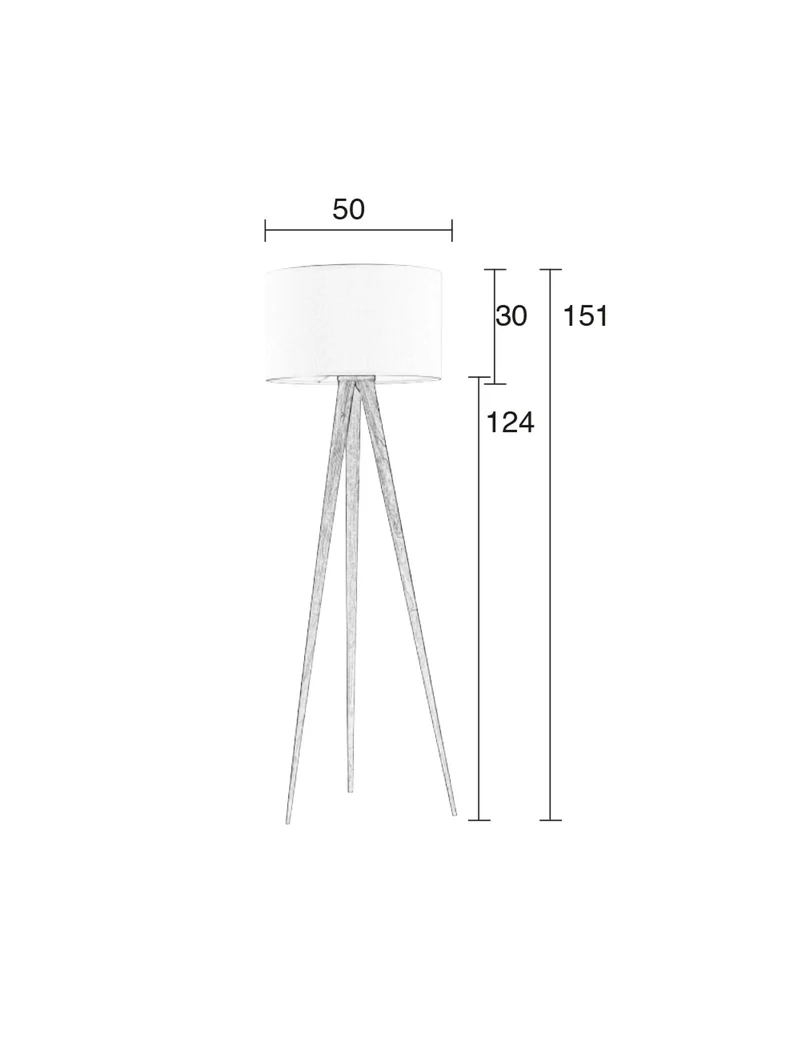 Zuiver Stehleuchte Tripod Wood – Weiß, Metall, 50 × 50 × 151 cm