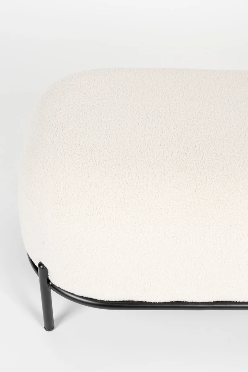 White Label Living Hocker Polly Teddy Ivory – Textil, 50,5 × 66 × 36 cm