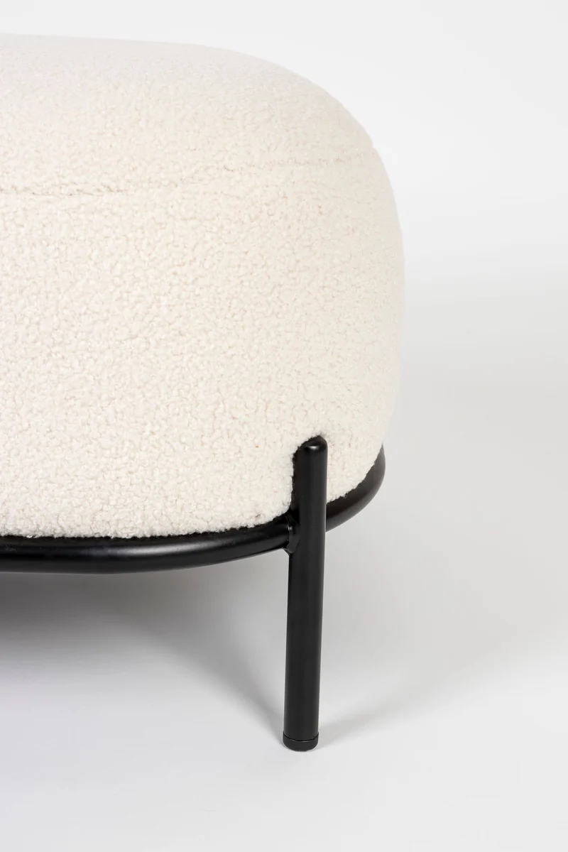 White Label Living Hocker Polly Teddy Ivory – Textil, 50,5 × 66 × 36 cm