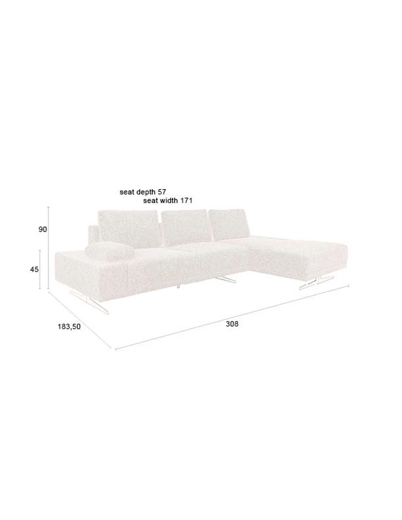 Dutchbone Sofa Shelly Off-White Right Chaise Longue – Polyester, 183,5 × 308 × 90 cm