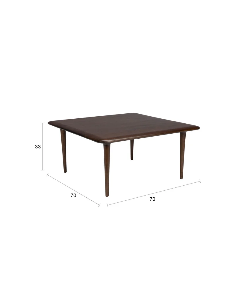 Dutchbone Couchtisch Elroy Square – Braun, Gummibaumholz, 70 × 70 × 33 cm