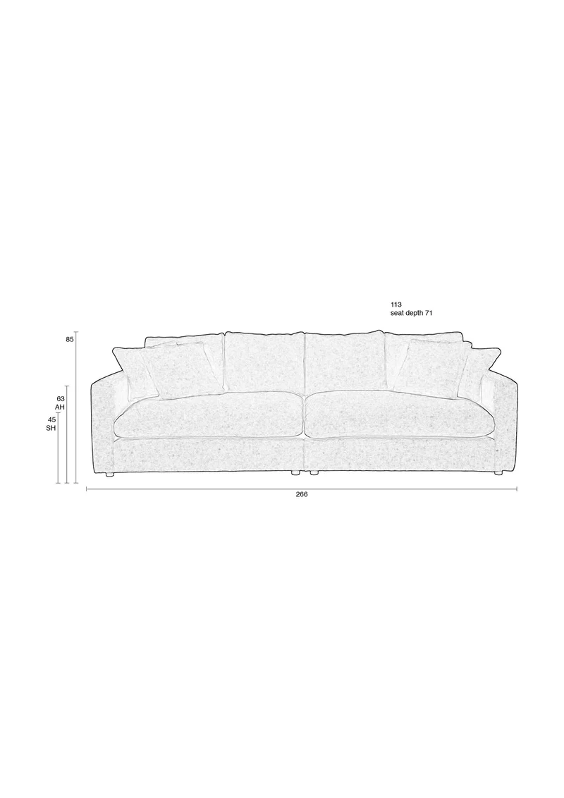 Zuiver Sofa Sense 3-Sitzer Nature Soft – Stoff, 113 × 266 × 85 cm