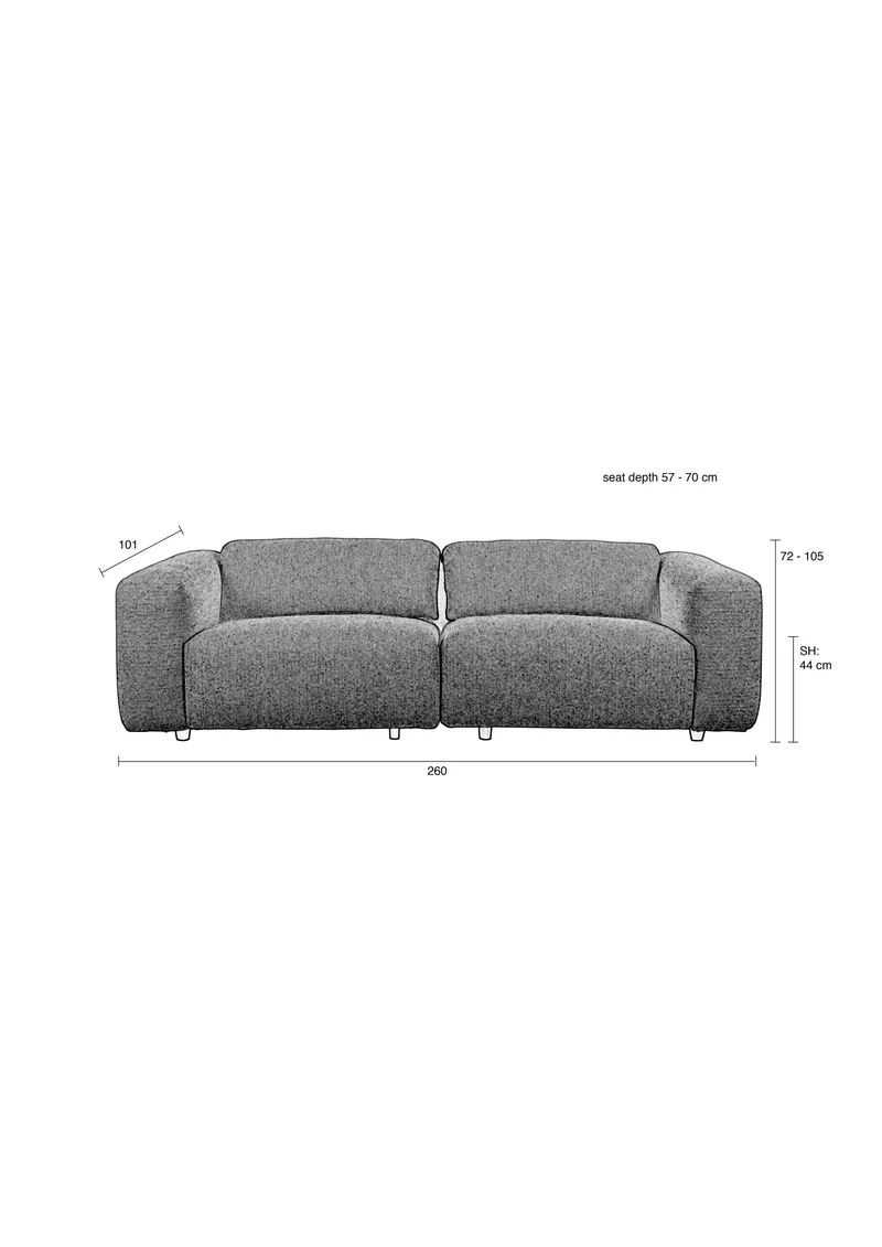 Zuiver Sofa Wings 3-Sitzer Caramel – Braun, Stoff, 101 × 260 × 72 cm