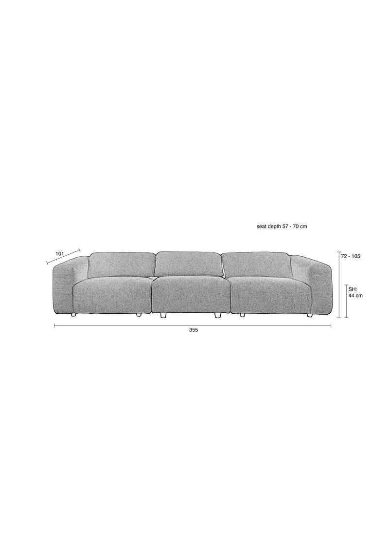 Zuiver Sofa Wings 4,5-Sitzer Caramel – Braun, Polypropylen, 101 × 355 × 72 cm