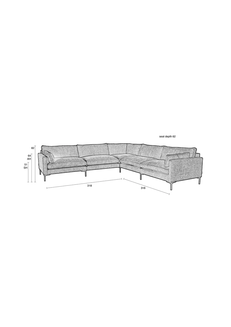 Zuiver Sofa Summer 7-Sitzer Coffee – Stoff, 318 × 318 × 82 cm