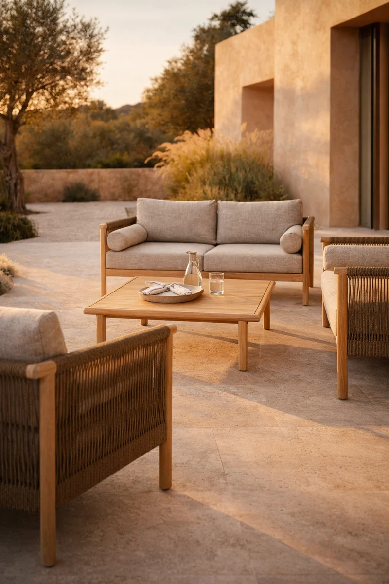 Dutchbone Lounge-Set Outdoor- Oasis (Sofa + Couchtisch) – Beige, Stahl, 84 × 190 × 84,5 cm